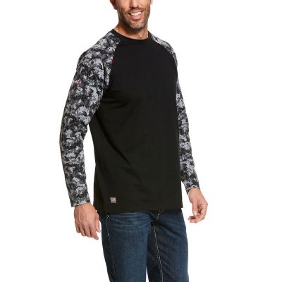 Ariat Work: FR Baseball Camisetas Hombre - Negras / Camuflaje (TRMFS5960)